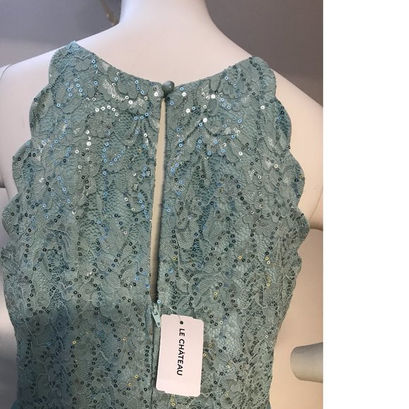 NWT Le Chateau lace sequin tulle mesh sparkly dress mint green seafoam blue … - Picture 7 of 7